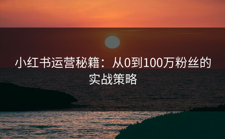 小红书运营秘籍：从0到100万粉丝的实战策略